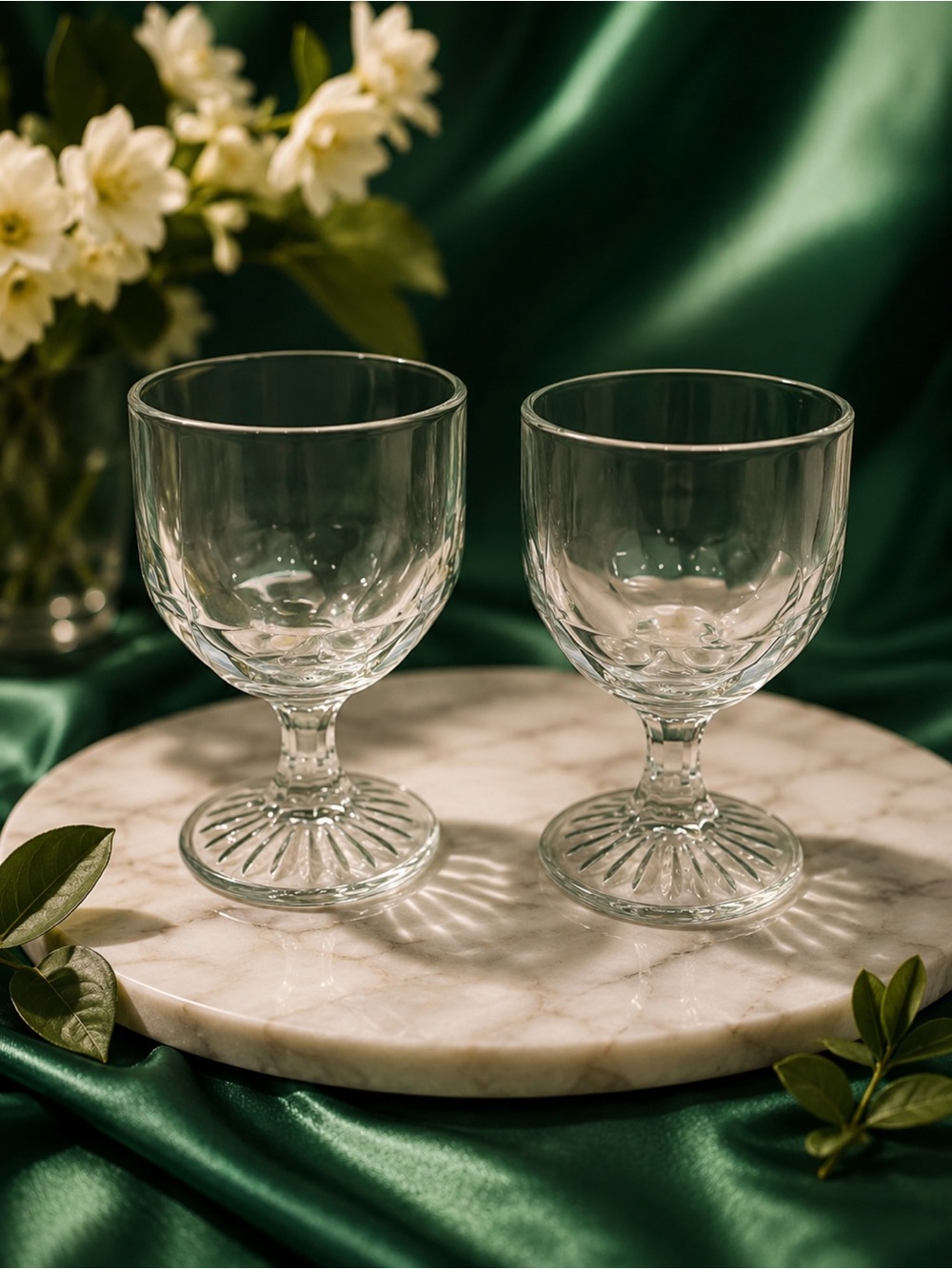 Set of 2 Vintage Clear Goblet Glasses | Footed Drinking Glasses 6” Tall Chalices